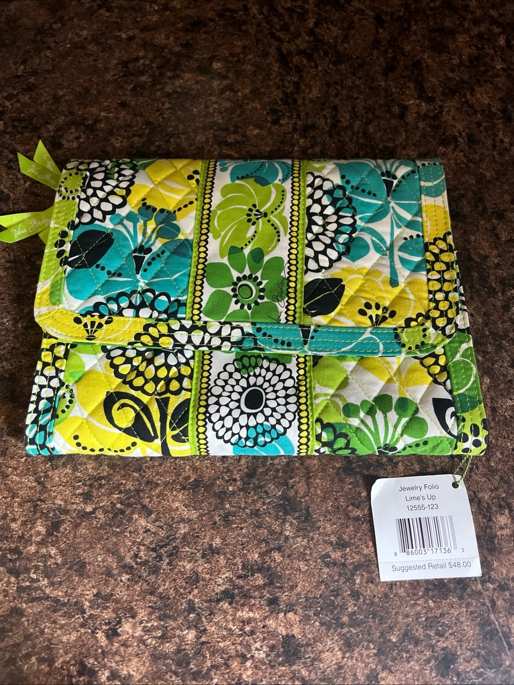 Vera Bradley Limes Up Green and Blue Jewelry Folio 10x8 Travel Floral Quilted